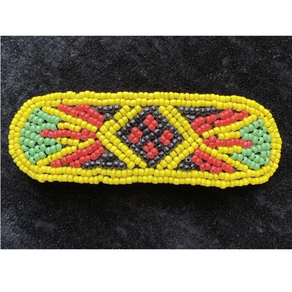 VINTAGE 1990s BARRETTE FASHION HAIR ACCESSORY AFRICAN BEADED HANDMADE ART UNUSED